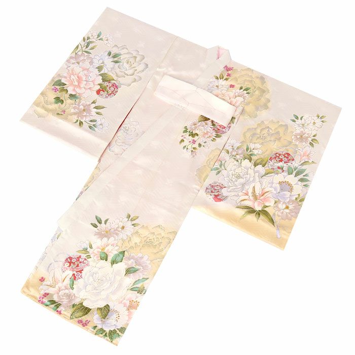 【新品】 正絹 特選京友禅 刺繍入り お宮参り産着♦︎長襦袢付 ペールオレンジ 鈴 お宮参り 着物 男の子 産着 祝い着 紺 金 対い鶴 吉祥紋 向かい鶴 正絹