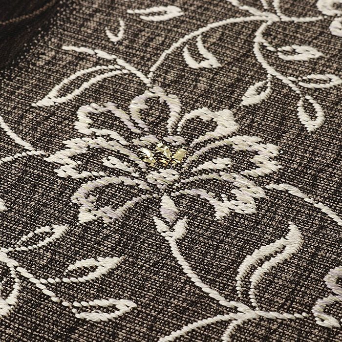名古屋帯　切り嵌め　格子模様　市松模様　黒地　金糸　着物　025tz 銀座【H-0749】刺繍 名古屋帯 黒色 市松に松や花の図 - 銀座きもの青木