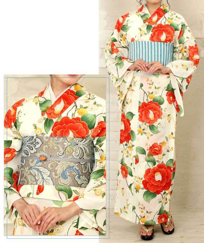 【新品タグ付き】きもの道楽 浴衣 単衣着物 椿レトロモダン セオα ふりふ撫松庵 撫松庵 大椿 赤 セオα | 和gen
