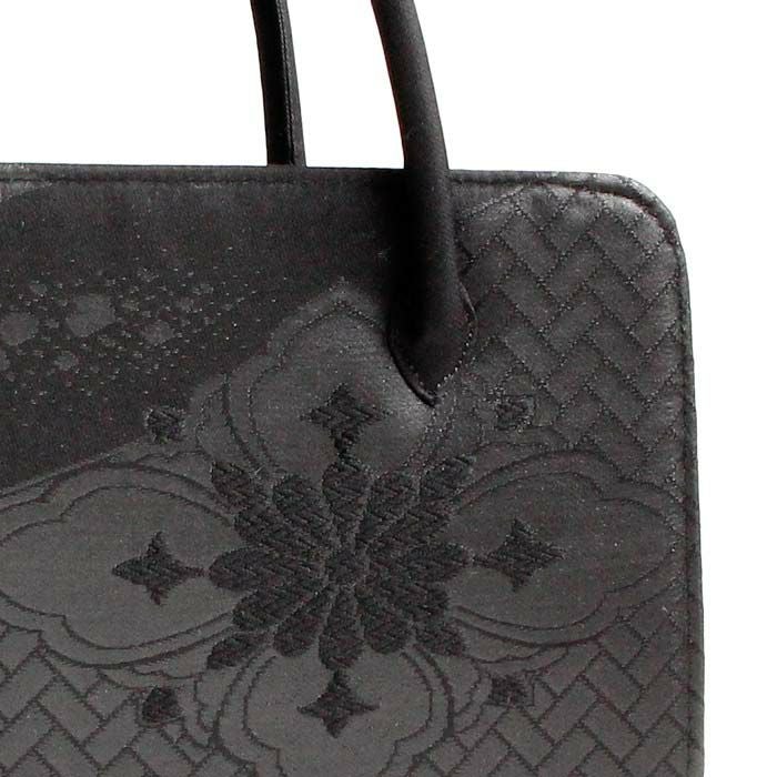 フォーマルバッグブラックフォーマル利休バッグ葬儀葬式お葬式告別式弔事喪服Kissteオリジナル正絹シルク全3柄黒共帯卍繋ぎ雲取り花花菱菊日本製かばん黒仏事礼装黒紋付法事通夜冠婚葬祭和装利休ハンドバッグキステオリジナル