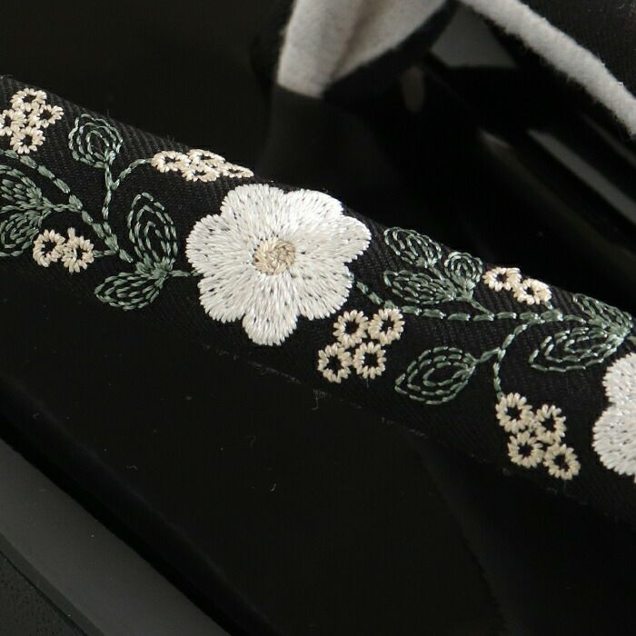 草履 カジュアル 普段用 ウレタン草履 F LL 普段履き 花刺繍 亜麻色 黒