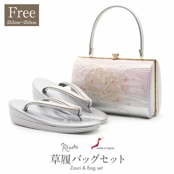 草履バッグ 草履バック 草履バッグセット 桜 流水 エナメル ピンク 礼装用 黒留袖 色留袖 七五三 訪問着 結婚式 フリ−サイズ WA-Z-245 nuzouri25info1-2.jpg