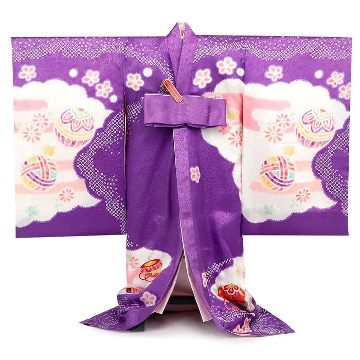 お宮参り 着物 女の子 産着 祝い着 紫 鞠 毬 束ね熨斗 菊 桜 疋田