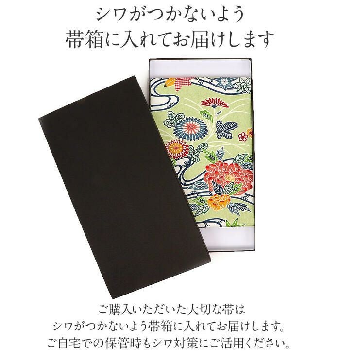 名古屋帯 正絹 九寸 淡萌黄 黄緑 九寸 帯 ＜ 水辺に草花 ＞ 透かし織