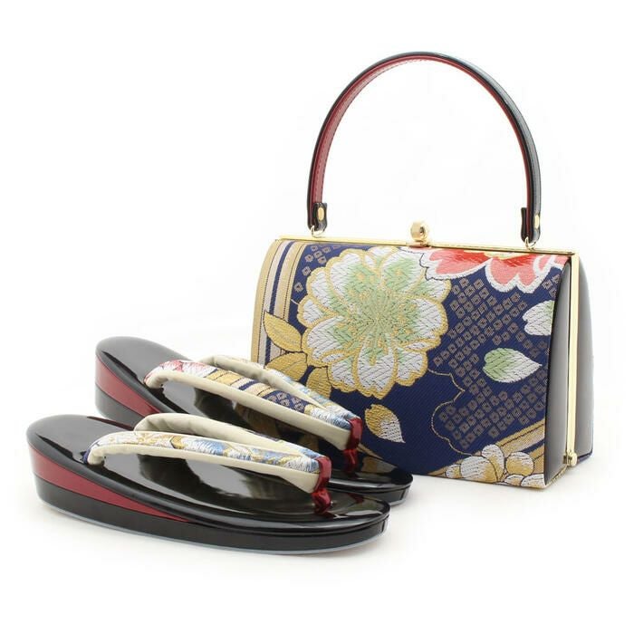 【アウトレット】振袖草履バッグセット成人式草履バッグセット振袖用振り袖フリーサイズ紺系正絹帯地日本製痛くない振袖卒業袴ママ振おしゃれはたちぞうり草履バック草履バックセット着物