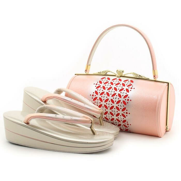 【アウトレット】振袖草履バッグセット成人式草履バッグセット振袖用振り袖Mサイズピンク系七宝型抜き日本製痛くない振袖卒業袴ママ振おしゃれはたちぞうり草履バック草履バックセット着物