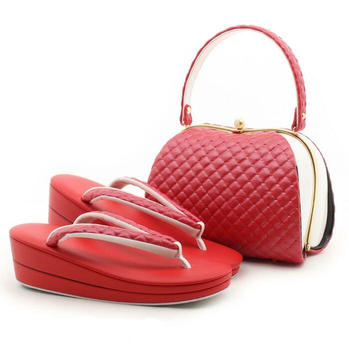 【アウトレット】振袖草履バッグセット成人式草履バッグセット振袖用振り袖Lサイズレッドキルト調日本製痛くない振袖卒業袴ママ振おしゃれはたちぞうり草履バック草履バックセット着物