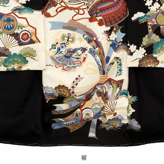 お宮参り着物男の子絹正絹掛け着産着黒兜熨斗扇馬具吉祥文友禅刺繍金彩新品販売購入きもの祝い着のしめ初着祝着一つ身服装赤ちゃんベビー