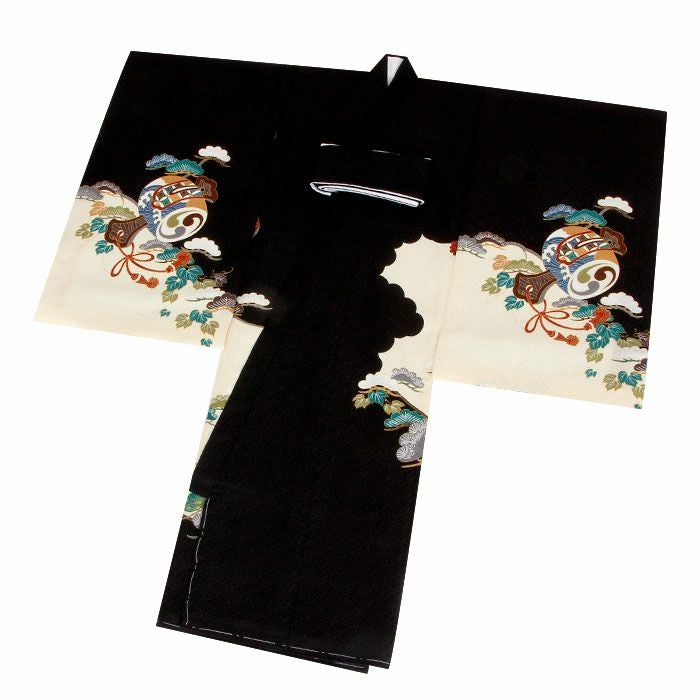 お宮参り着物男の子絹正絹掛け着産着黒兜熨斗扇馬具吉祥文友禅刺繍金彩新品販売購入きもの祝い着のしめ初着祝着一つ身服装赤ちゃんベビー