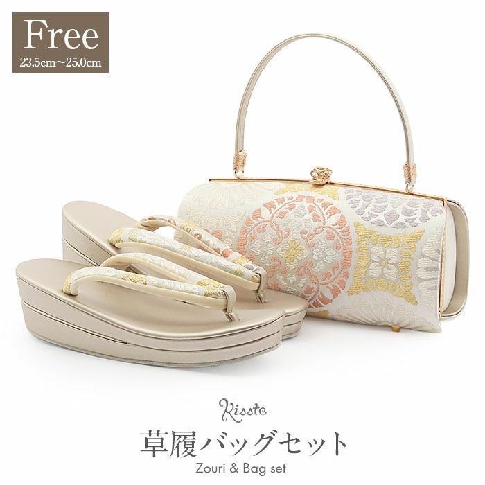 草履バッグセット 正絹帯地 日本製 Lサイズ 23～25cm NO24415 留袖用草履バッグセット 訪問着用 草履バッグ フリー Lサイズ ゴールド