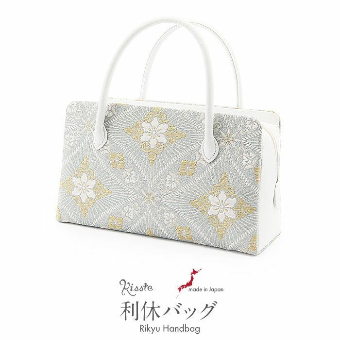利休バッグ　カジュアル　レース柄　新品未使用　美品　華紋　お茶席 利休バッグ ブルーシルバー ホワイト ゴールド 水色 銀 白 金 七宝 華