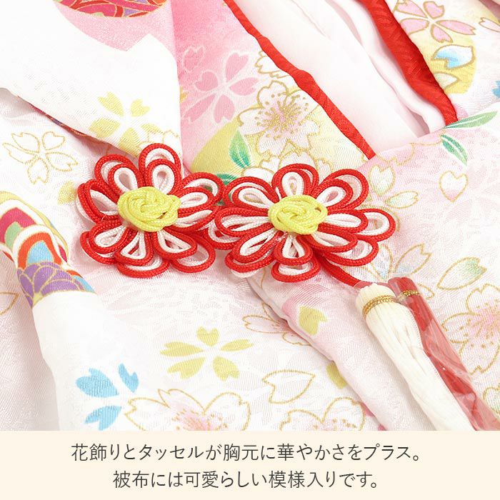 七五三着物3歳三歳女の子販売被布セット7点セットピンク桃色鞠毬桜被布着物襦袢重ね衿草履髪飾り巾着フルセット三歳ひな祭り雛祭りお正月お祝い着衣装服装子供レトロ3才三才和装子供用