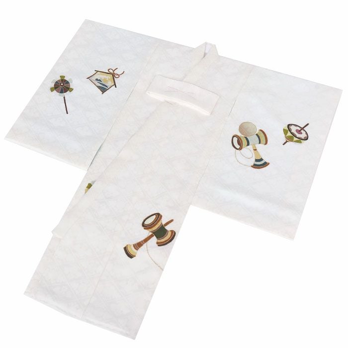 お宮参り着物男の子絹100%正絹初着掛け着産着白馬左馬瓢箪だるま宝船縁起尽くし干支吉祥紋友禅京友禅金駒刺繍金彩新品日本製販売購入きもの祝い着のしめ初着祝着一つ身服装赤ちゃんベビーホワイト贈答御祝い