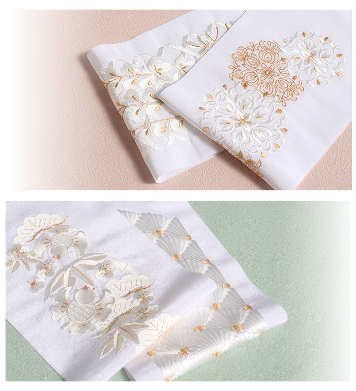 半衿刺繍半衿白半衿留袖用訪問着用振袖用衿秀4Type白金松青海華紋松竹梅藤の花ポリエステル日本製メール便対応可黒留袖色留袖訪問着振袖礼装用フォーマル色無地付け下げ結婚式お宮参り七五三刺繍半衿京都えりひで