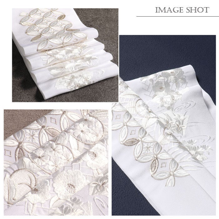 半衿刺繍半衿白半衿留袖用訪問着用振袖用衿秀4Type白銀ホワイトシルバー花流水華七宝花橘花椿ポリエステル日本製メール便対応可黒留袖色留袖訪問着振袖卒業袴礼装用フォーマル色無地付け下げ結婚式お宮参り七五三刺繍半衿京都えりひで