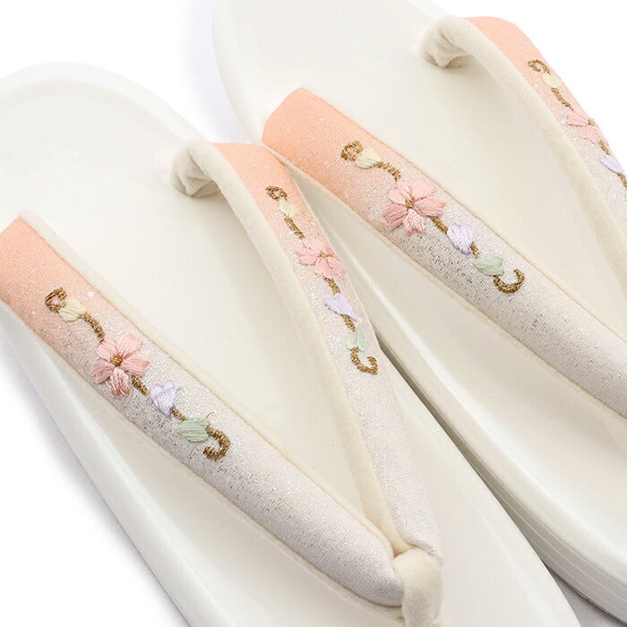 新品 刺繍鼻緒 厚底草履【桜と藤 】LLサイズ★成人式 卒業式 お祝 パーティー KYOETSU（京越） (桜と藤 刺繍草履) 振袖 袴姿に かわいい桜と藤刺繍