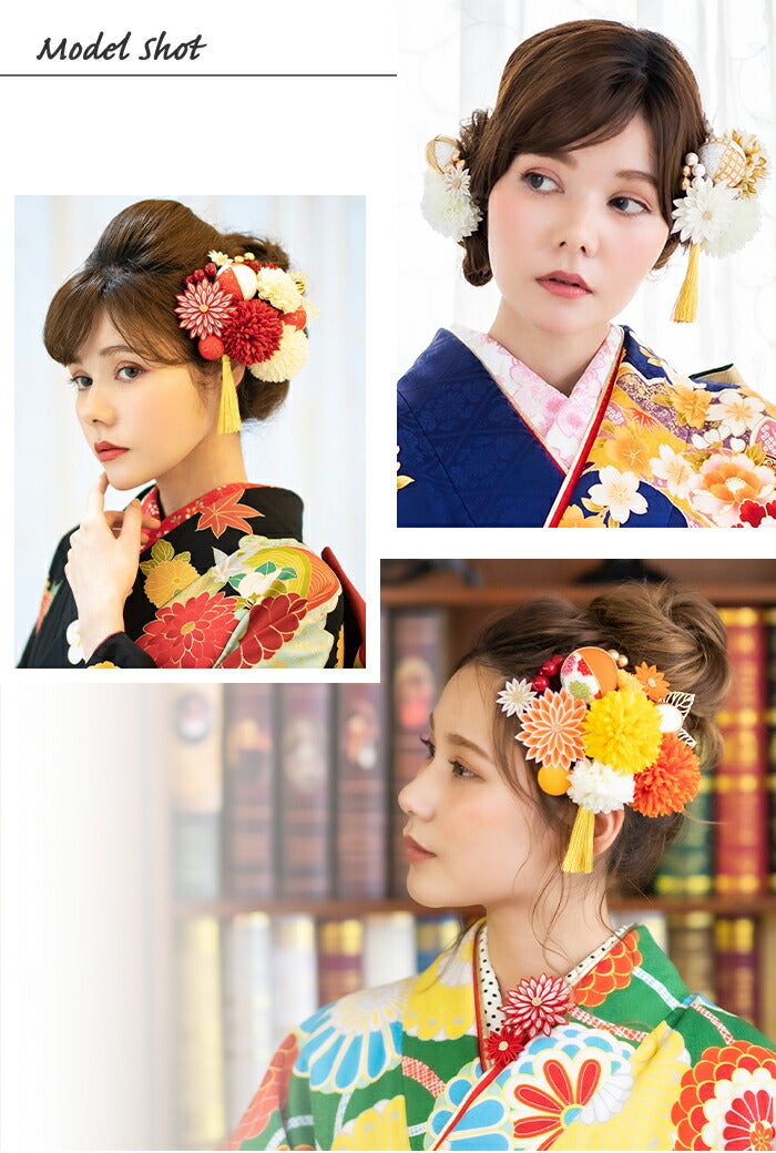 髪飾り 成人式 振袖 袴 花 赤 白 黒 紫 金 橙 薄金 全7色 Arenca 百花