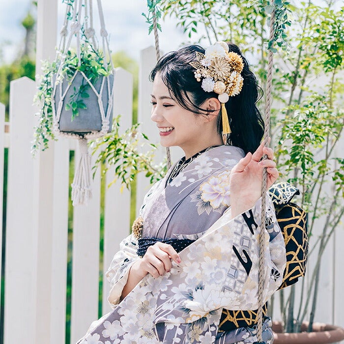 髪飾り 成人式 振袖 袴 花 赤 白 黒 紫 金 橙 薄金 全7色 Arenca 百花