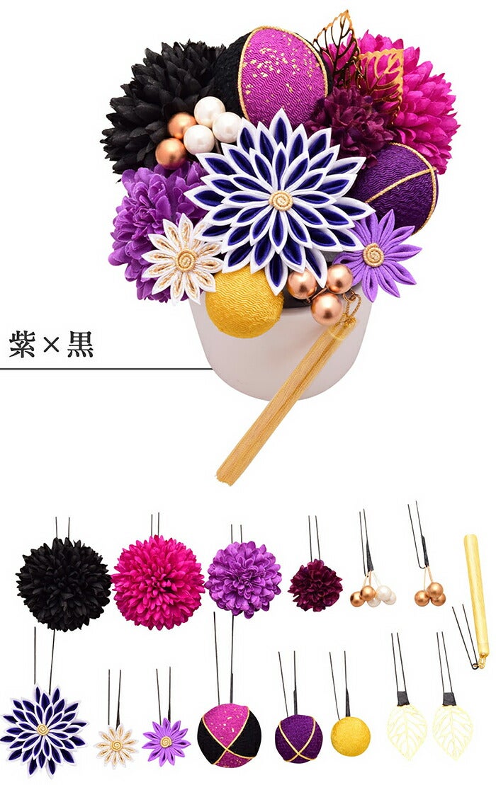 髪飾り 成人式 振袖 袴 花 赤 白 黒 紫 金 橙 薄金 全7色 Arenca 百花