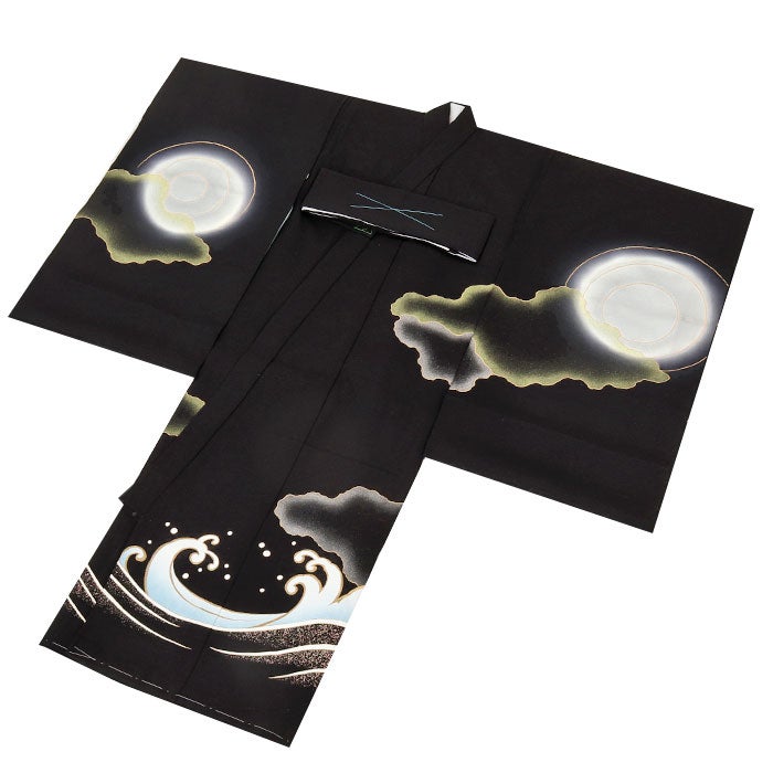 お宮参り着物男の子絹100%正絹初着経済産業大臣指定伝統的工芸品掛け着産着黒水色龍辰竜昇龍青龍如意宝珠立波吉祥紋友禅金箔銀箔オーロラ箔金彩新品日本製販売購入きもの祝い着のしめ初着祝着一つ身服装赤ちゃんベビー昇り龍四神獣