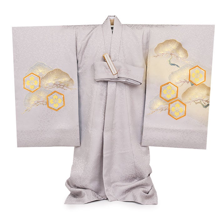 お宮参り着物男の子絹100%正絹初着経済産業大臣指定伝統的工芸品掛け着産着灰グレー兜松亀甲花菱分銅吉祥紋友禅金箔銀箔オーロラ箔金彩新品販売日本製購入きもの祝い着のしめ初着祝着一つ身服装赤ちゃんベビー