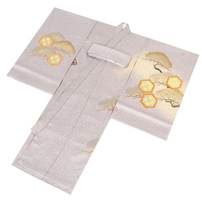 お宮参り着物男の子絹100%正絹初着経済産業大臣指定伝統的工芸品掛け着産着灰グレー兜松亀甲花菱分銅吉祥紋友禅金箔銀箔オーロラ箔金彩新品販売日本製購入きもの祝い着のしめ初着祝着一つ身服装赤ちゃんベビー