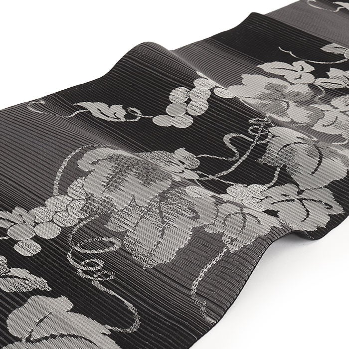 夏袋帯袋帯夏帯セミフォーマル夏訪問着黒銀ブラックシルバー葡萄絹絽佐々木織物西陣織仕立て上がり新品未使用正絹おび薄物単衣色無地付け下げ小紋結婚式日本製和装通販購入おびobi
