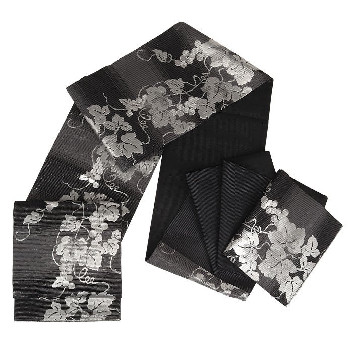 夏袋帯袋帯夏帯セミフォーマル夏訪問着黒銀ブラックシルバー葡萄絹絽佐々木織物西陣織仕立て上がり新品未使用正絹おび薄物単衣色無地付け下げ小紋結婚式日本製和装通販購入おびobi