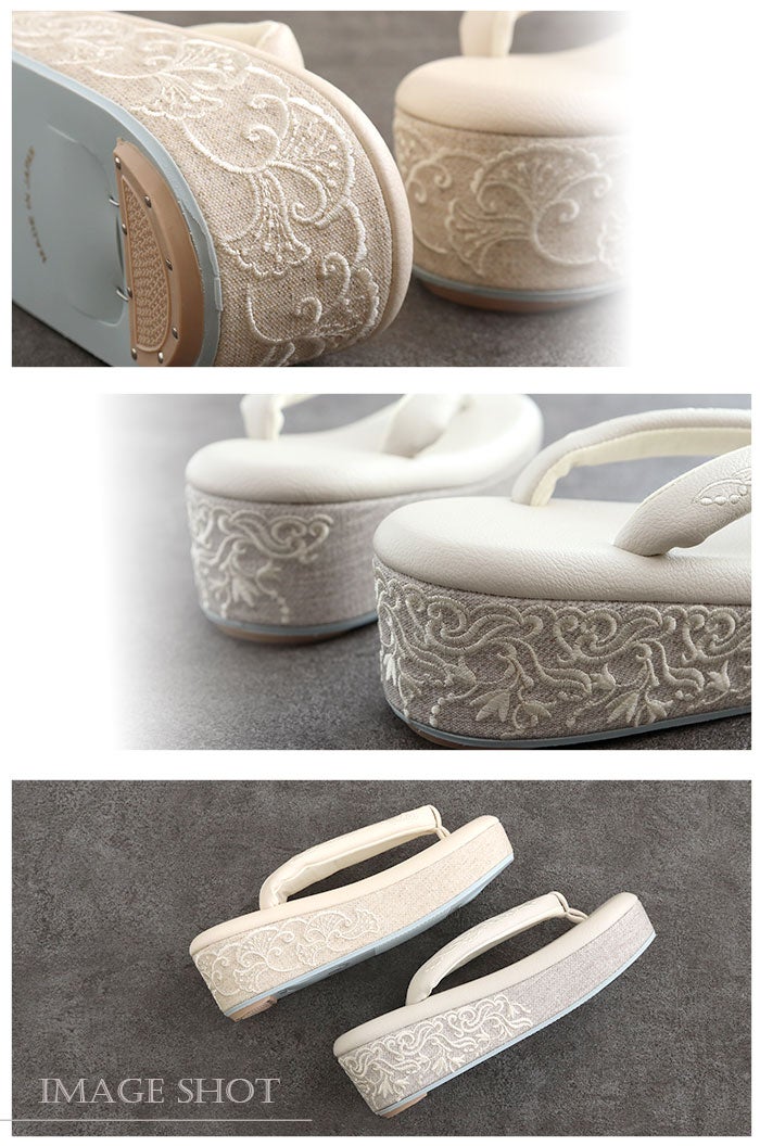 草履レディース普段用カジュアル草履オールシーズン彩小径モンプリフリーサイズLサイズグレージュクリームベージュ花刺繍1枚芯日本製EVA低反発クッション素材痛くない歩きやすい女性女性用ぞうり小紋紬色無地御召草履着物草履単品草履だけ