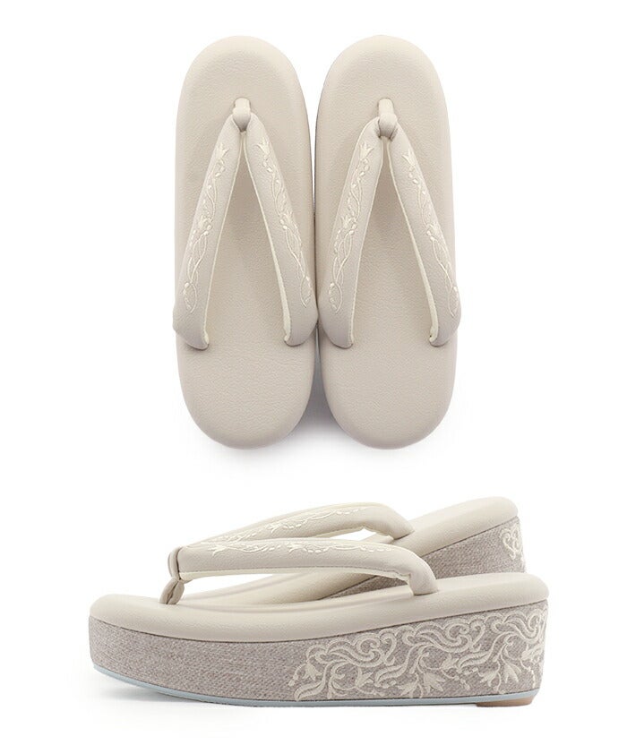 草履レディース普段用カジュアル草履オールシーズン彩小径モンプリフリーサイズLサイズグレージュクリームベージュ花刺繍1枚芯日本製EVA低反発クッション素材痛くない歩きやすい女性女性用ぞうり小紋紬色無地御召草履着物草履単品草履だけ