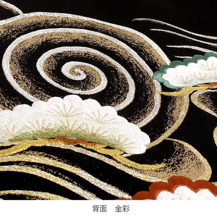 お宮参り着物男の子絹正絹掛け着産着黒金金獅子銀獅子唐獅子雲流雷雲友禅刺繍手描き新品販売購入きもの祝い着のしめ初着祝着一つ身服装赤ちゃんベビー阿吽狛犬