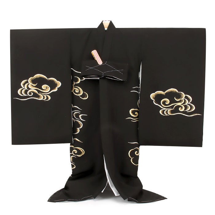 お宮参り着物男の子絹正絹掛け着産着黒金金獅子銀獅子唐獅子雲流雷雲友禅刺繍手描き新品販売購入きもの祝い着のしめ初着祝着一つ身服装赤ちゃんベビー阿吽狛犬