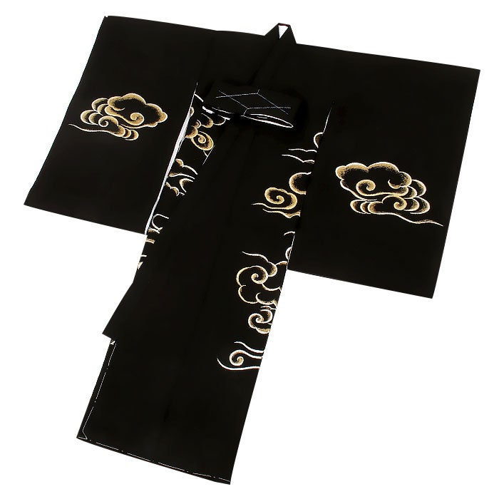 お宮参り着物男の子絹正絹掛け着産着黒金金獅子銀獅子唐獅子雲流雷雲友禅刺繍手描き新品販売購入きもの祝い着のしめ初着祝着一つ身服装赤ちゃんベビー阿吽狛犬