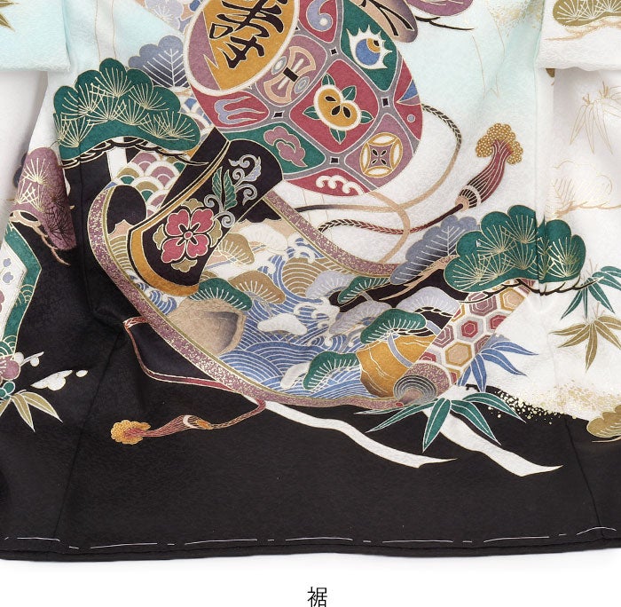 お宮参り着物男の子絹100%正絹初着掛け着産着白薄水色ホワイト鷹鏡裏文龍竜色紙文小槌巻物松竹梅立波宝尽くし吉祥紋友禅刺繍金彩ぼかし新品日本製販売購入きもの祝い着のしめ初着祝着一つ身服装赤ちゃんベビー