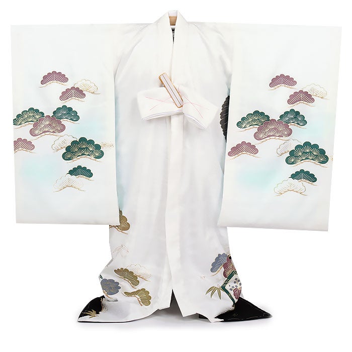 お宮参り着物男の子絹100%正絹初着掛け着産着白薄水色ホワイト鷹鏡裏文龍竜色紙文小槌巻物松竹梅立波宝尽くし吉祥紋友禅刺繍金彩ぼかし新品日本製販売購入きもの祝い着のしめ初着祝着一つ身服装赤ちゃんベビー