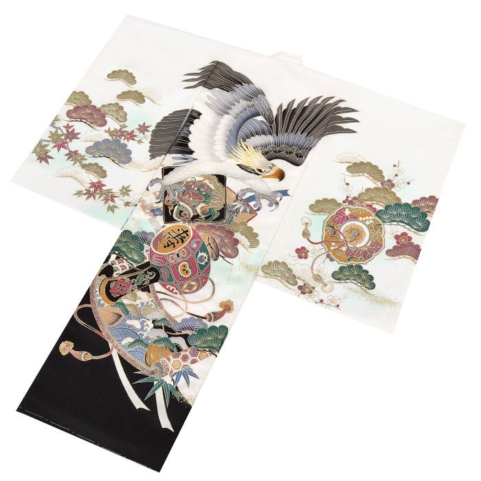 お宮参り着物男の子絹100%正絹初着掛け着産着白薄水色ホワイト鷹鏡裏文龍竜色紙文小槌巻物松竹梅立波宝尽くし吉祥紋友禅刺繍金彩ぼかし新品日本製販売購入きもの祝い着のしめ初着祝着一つ身服装赤ちゃんベビー