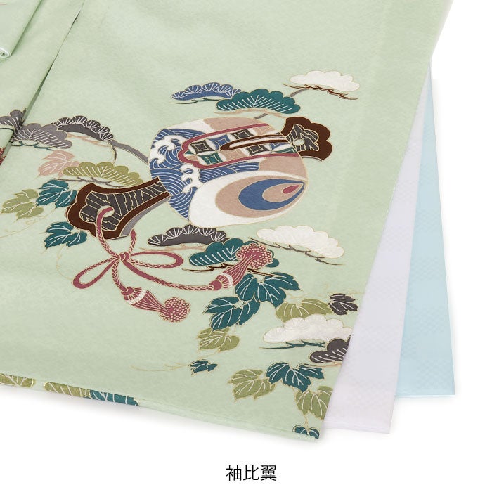 お宮参り着物男の子絹100%正絹初着掛け着産着薄緑ライトグリーン兜熨斗扇鞍馬具松竹梅御所車宝尽くし吉祥紋友禅金駒刺繍金彩新品日本製販売購入きもの祝い着のしめ初着祝着一つ身服装赤ちゃんベビー午年