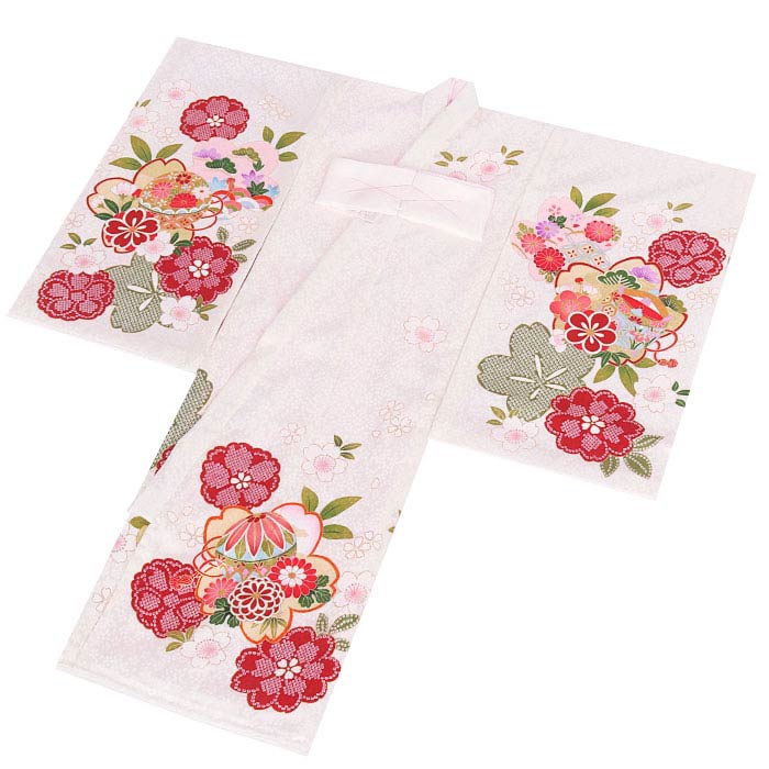 お宮参り着物女の子絹100%正絹初着掛け着産着白ホワイト毬桜万寿菊梅糸巻き宝尽くし鹿の子青海波吉祥紋様吉祥紋友禅刺繍金彩新品日本製販売購入きもの祝い着のしめ初着祝着一つ身服装赤ちゃんベビー