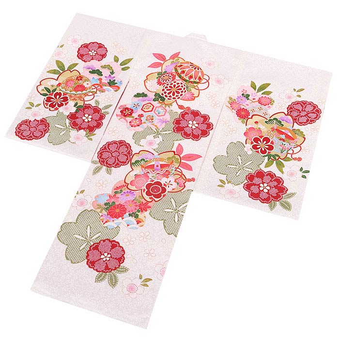 お宮参り着物女の子絹100%正絹初着掛け着産着白ホワイト毬桜万寿菊梅糸巻き宝尽くし鹿の子青海波吉祥紋様吉祥紋友禅刺繍金彩新品日本製販売購入きもの祝い着のしめ初着祝着一つ身服装赤ちゃんベビー