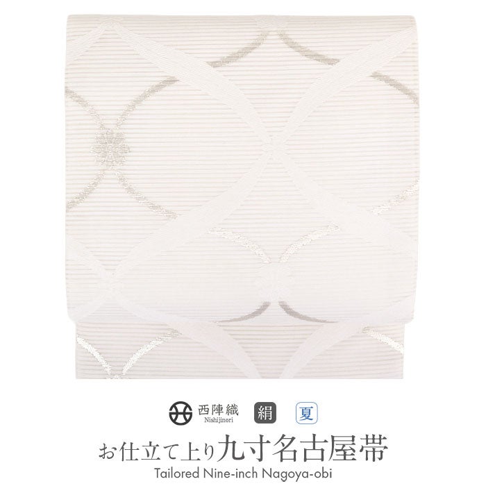 名古屋帯 九寸 <水色/モダン唐花> 西陣・木原織物 仕立て上がり 名古屋帯 九寸 <水色/モダン唐花> 西陣・木原織物 仕立て上がり