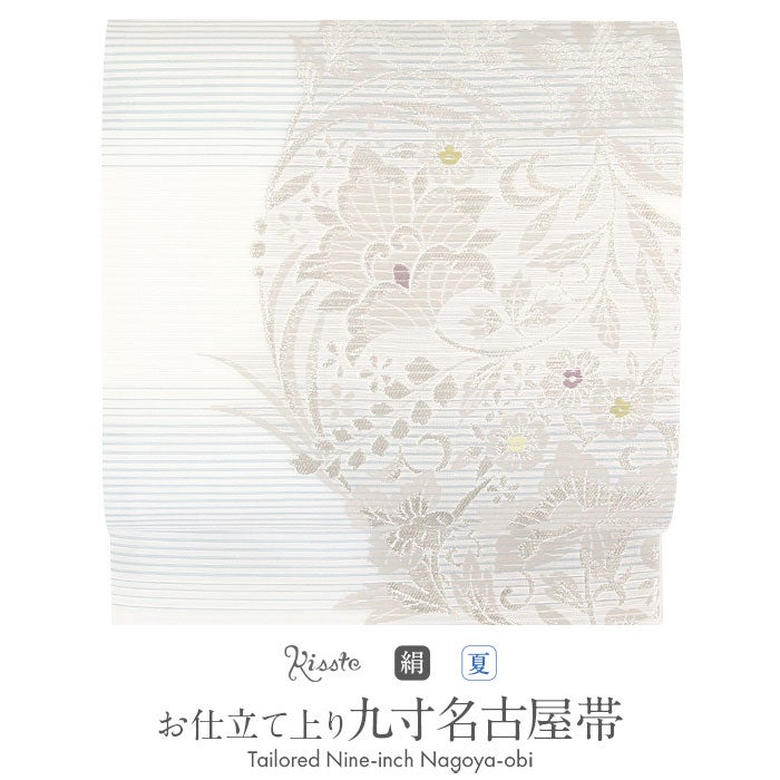 ★ 美品　名古屋帯　夏　落款　絽　白　洗える　花★ r680 ff0d88b271ca70f10bed03a6d29c95