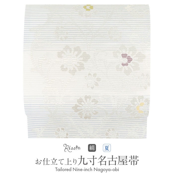 Ｙ★4094★ 夏帯 二部式 作り帯 付け帯 名古屋帯 白系 花柄 夏帯 名古屋帯 桔梗柄 全6色 | 着物通販店 枠