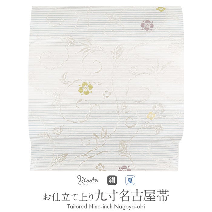 ★ 美品　名古屋帯　夏　落款　絽　白　洗える　花★ r680 ff0d88b271ca70f10bed03a6d29c95