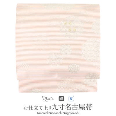 名古屋帯 夏 白 九寸 帯 モダン花 西陣織 佐々木染織 お仕立て上がり 