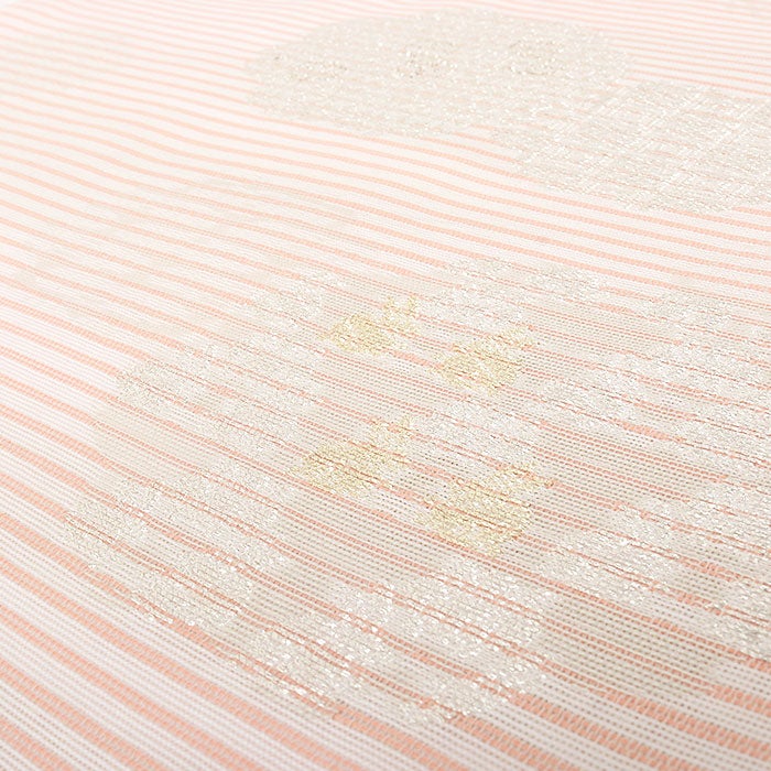名古屋帯 夏 夏名古屋帯 夏帯 白 薄オレンジ 縞 雪輪 うさぎ 吉祥 絽