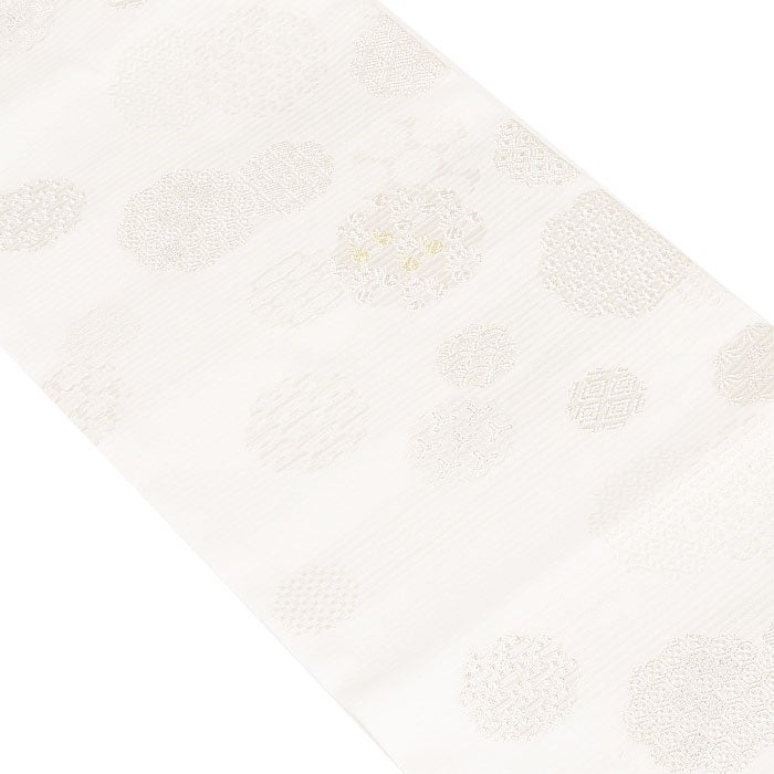 名古屋帯 夏 夏名古屋帯 夏帯 白 シルバー 雪輪 うさぎ 吉祥 絽 廣部