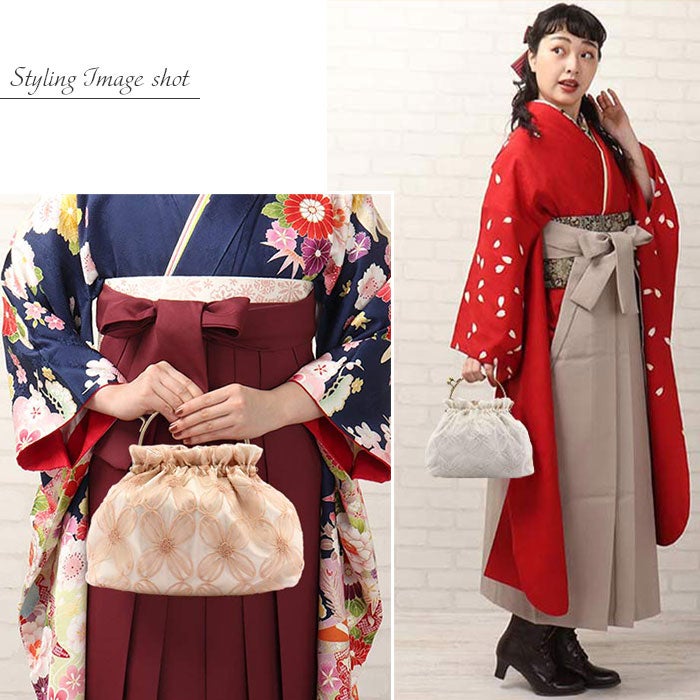 がま口バッグ袴用ゆかた用バッグ単品洋服街着用レース生地2色展開シェルホワイトアンティークピンク白ピンクフラワーレースレース卒業袴浴衣普段着手提げ鞄おしゃれ着乃嘉ショルダーチェーン肩掛け2wayハンドバッグ