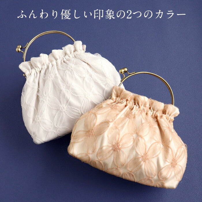 がま口バッグ袴用ゆかた用バッグ単品洋服街着用レース生地2色展開シェルホワイトアンティークピンク白ピンクフラワーレースレース卒業袴浴衣普段着手提げ鞄おしゃれ着乃嘉ショルダーチェーン肩掛け2wayハンドバッグ