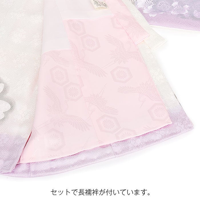 お宮参り着物女の子絹100%正絹初着掛け着産着モダン白藤色ホワイト牡丹鞠花扇桜百合吉祥花友禅経済産業大臣指定伝統的工芸品ラメ刺繍ラインストーンビジュー銀彩箔使い新品販売購入きもの祝い着のしめ初着祝着一つ身服装赤ちゃんベビー