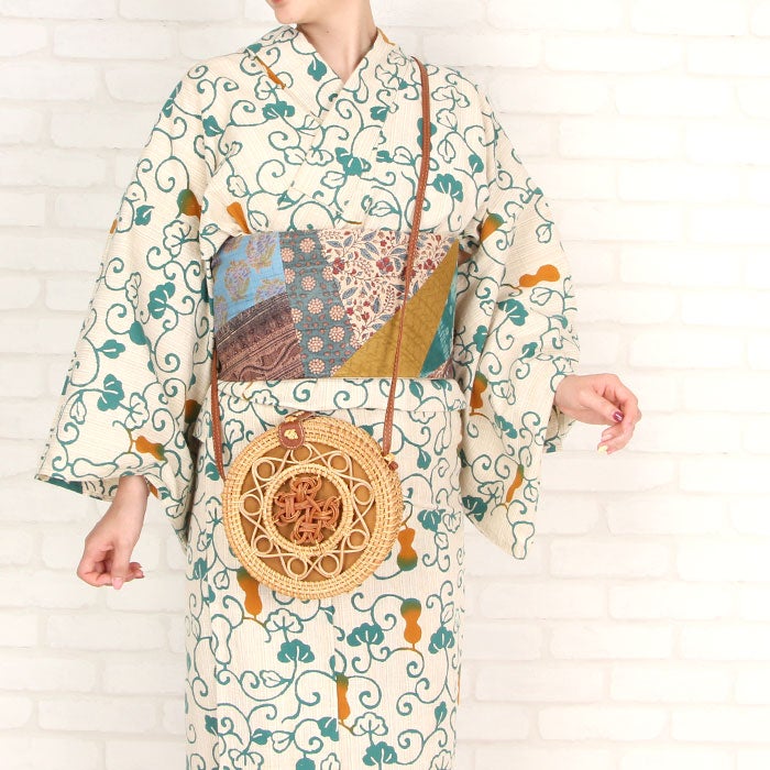 浴衣バッグ斜め掛け丸型かごバッグカゴバッグ洋服ゆかた兼用浴衣で持つバッグ浴衣で持つカバン浴衣でも使える着物レディース単品春夏ナチュラルカラー選べる4タイプラタン天然素材ベトナム製軽いショルダー斜めかけ丸形レトロモダンおしゃれ
